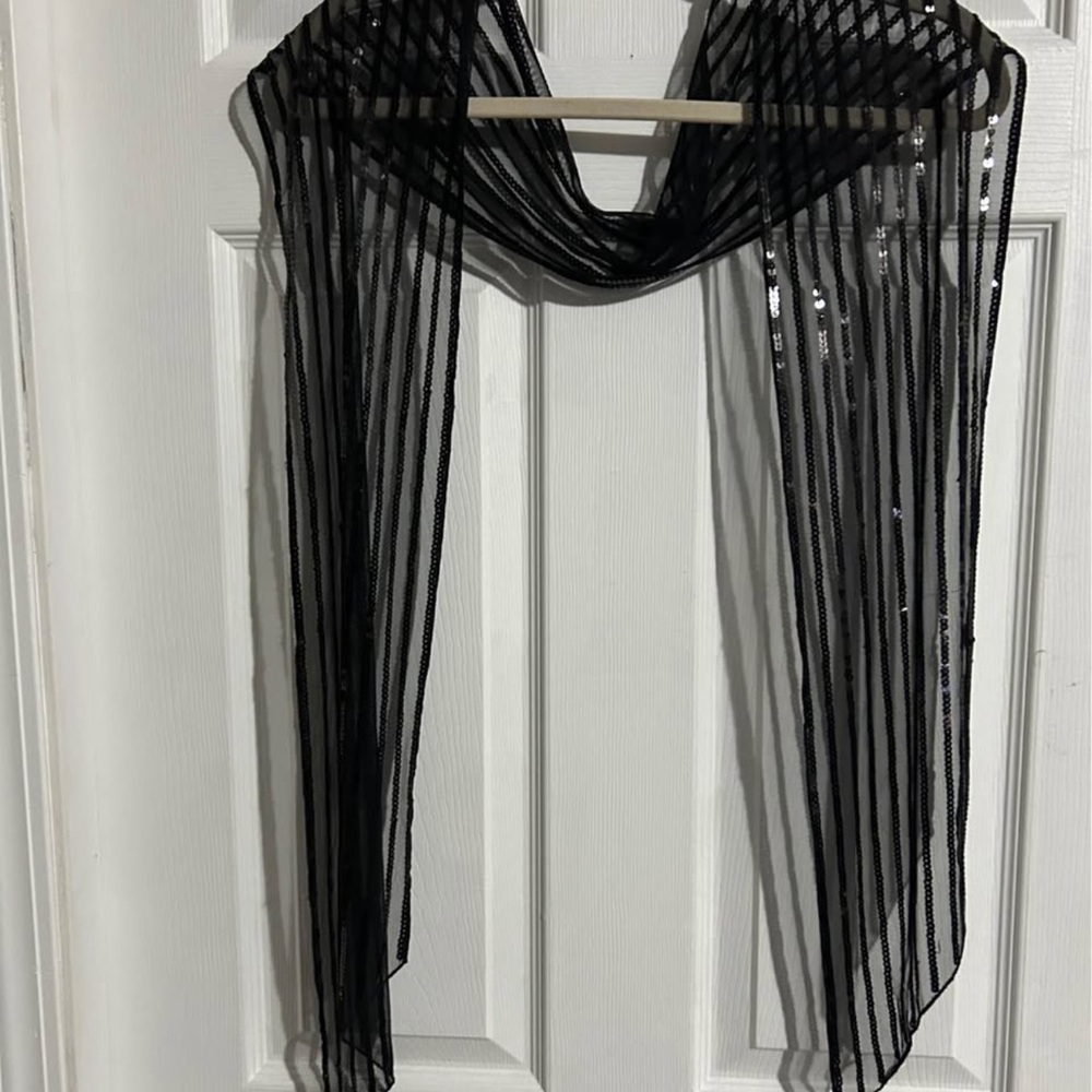 Black Sheer Striped Scarf